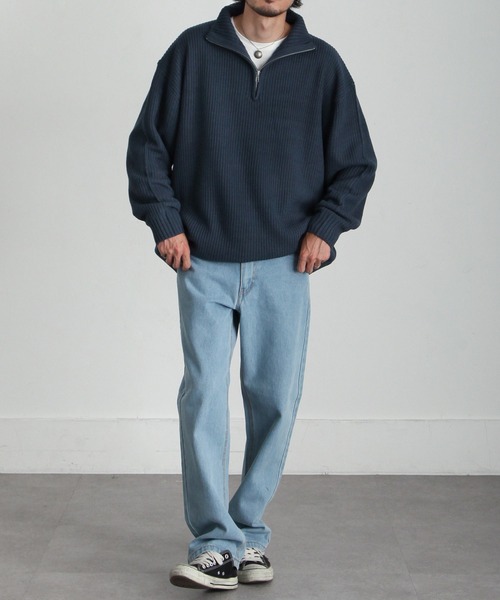 ZIP FIVE（ジップファイブ）の「【ZIP FIVE】あぜ編みベーシックワイドハーフジップニット　ソフトニットハーフジップネックセーター（ニット/セーター・メンズ・ブラック/ダークグリーン/ベージュ/ネイビー/グレー/アイボリー・MEDIUM/LARGE/X-LARGE）」の10枚目の写真