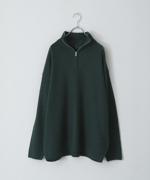 ZIP FIVE（ジップファイブ）の「【ZIP FIVE】あぜ編みベーシックワイドハーフジップニット　ソフトニットハーフジップネックセーター（ニット/セーター・メンズ・ブラック/ダークグリーン/ベージュ/ネイビー/グレー/アイボリー・MEDIUM/LARGE/X-LARGE）」の17枚目の写真