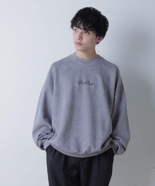 WEGO（ウィゴー）の「WEGO/フェイクスウェードロゴ刺繍プルオーバー（スウェット・メンズ・ライトブラウン/グレー/ブルー・MEDIUM/LARGE）」の2枚目の写真