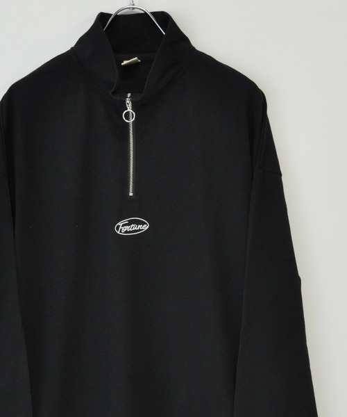 TRAP/U (トラップユー)の「16/-天竺 ハーフZIP スタンドカラー ビッグシルエット コットン 刺繍 ロング Tシャツ TRAP/U(Tシャツ/カットソー・メンズ・パープル系その他/ブラック/アッシュ・M/L)」の2枚目の写真