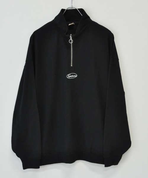 TRAP/U (トラップユー)の「16/-天竺 ハーフZIP スタンドカラー ビッグシルエット コットン 刺繍 ロング Tシャツ TRAP/U(Tシャツ/カットソー・メンズ・パープル系その他/ブラック/アッシュ・M/L)」の4枚目の写真