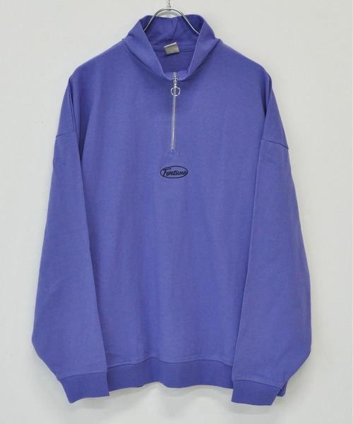 TRAP/U (トラップユー)の「16/-天竺 ハーフZIP スタンドカラー ビッグシルエット コットン 刺繍 ロング Tシャツ TRAP/U(Tシャツ/カットソー・メンズ・パープル系その他/ブラック/アッシュ・M/L)」の6枚目の写真