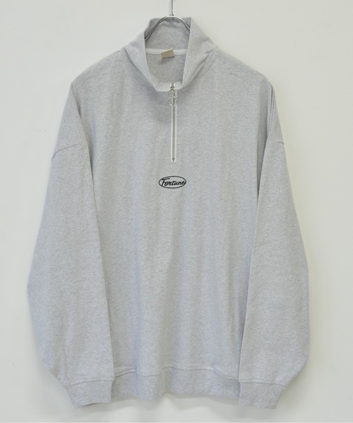 TRAP/U (トラップユー)の「16/-天竺 ハーフZIP スタンドカラー ビッグシルエット コットン 刺繍 ロング Tシャツ TRAP/U(Tシャツ/カットソー・メンズ・パープル系その他/ブラック/アッシュ・M/L)」の5枚目の写真
