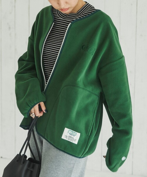 DISCUS ATHLETIC（ディスカス　アスレチック）の「DISCUS ATHLETIC（ディスカス アスレチック）フリースVネックジップカーディガン（カーディガン/ボレロ・レディース・ダークグリーン/オフホワイト/レンガ・M/L）」の7枚目の写真