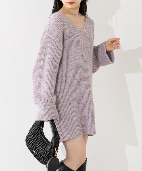 Chico(チコ)の「MIXVネックルーズニット(ニット/セーター・レディース・チャコールグレー/アイボリー/パープル/グリーン・FREE)」の8枚目の写真