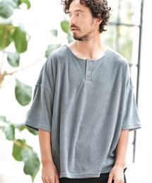 mt8146-ルーズシルエットパイルヘンリーネックカットソー