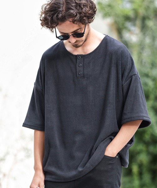 【新品未使用】カンタベリーR+　CanonイーグルスパフォーマンスTシャツ黒XL CAMBIO（カンビオ）の「mt8146-ルーズシルエットパイルヘンリー