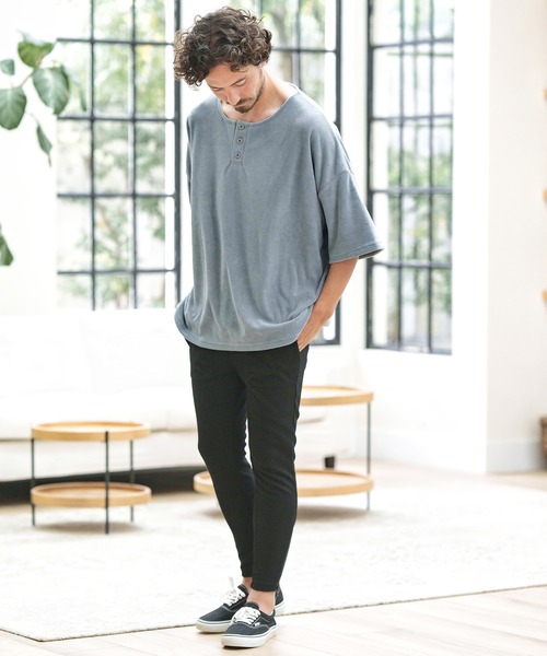 CAMBIO(カンビオ)の「mt8146-ルーズシルエットパイルヘンリーネックカットソー(Tシャツ/カットソー・メンズ・ホワイト/ブラック/グレー・S/M/L)」の11枚目の写真