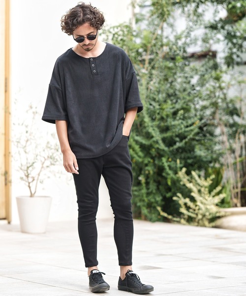 CAMBIO(カンビオ)の「mt8146-ルーズシルエットパイルヘンリーネックカットソー(Tシャツ/カットソー・メンズ・ホワイト/ブラック/グレー・S/M/L)」の13枚目の写真