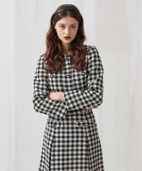 DEICY（デイシー）の「ツィ―ドショートジャケット（ノーカラージャケット・レディース・オフホワイト/ブラック系その他・FREE）」の16枚目の写真