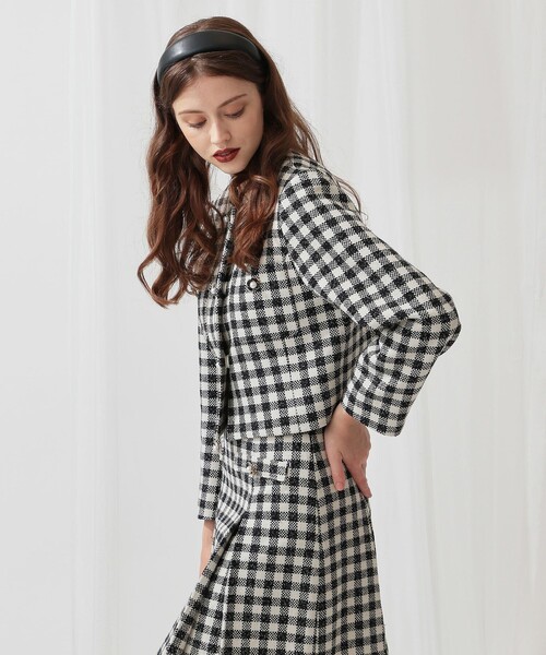 DEICY（デイシー）の「ツィ―ドショートジャケット（ノーカラージャケット・レディース・オフホワイト/ブラック系その他・FREE）」の13枚目の写真