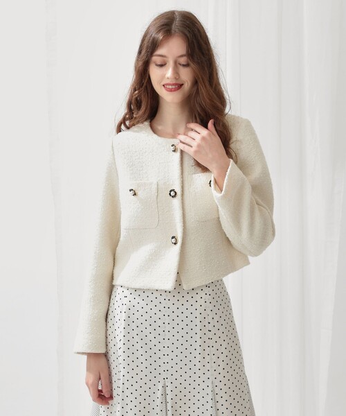 DEICY（デイシー）の「ツィ―ドショートジャケット（ノーカラージャケット・レディース・オフホワイト/ブラック系その他・FREE）」の7枚目の写真