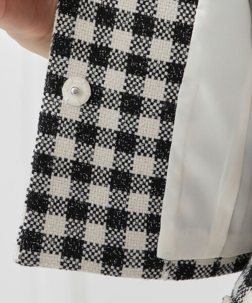 DEICY（デイシー）の「ツィ―ドショートジャケット（ノーカラージャケット・レディース・オフホワイト/ブラック系その他・FREE）」の3枚目の写真