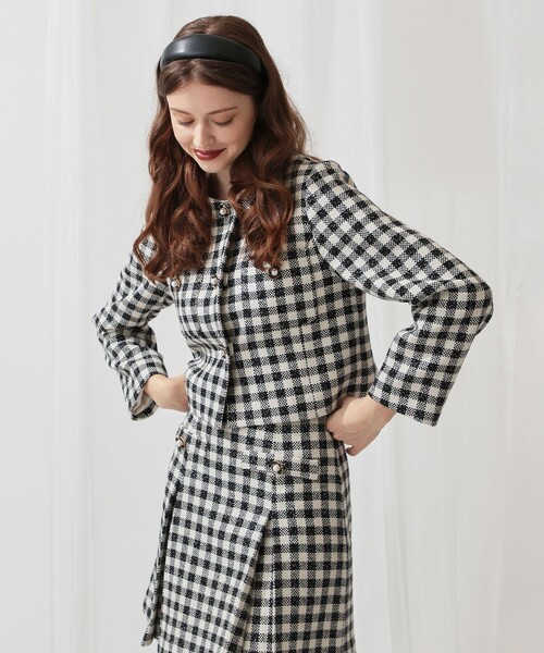 DEICY（デイシー）の「ツィ―ドショートジャケット（ノーカラージャケット・レディース・オフホワイト/ブラック系その他・FREE）」の8枚目の写真