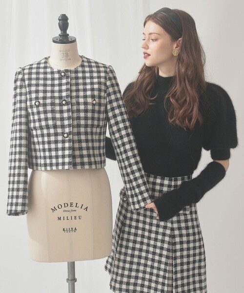 DEICY（デイシー）の「ツィ―ドショートジャケット（ノーカラージャケット・レディース・オフホワイト/ブラック系その他・FREE）」の22枚目の写真