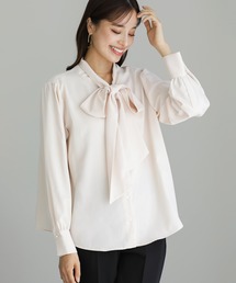 再入荷！ボリュームスリーブ・大ぶりボウタイデザインとろみスムースデシンブラウス