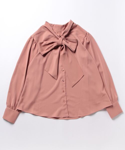 Emilyan（エミリアン）の「再入荷！ボリュームスリーブ・大ぶりボウタイデザインとろみスムースデシンブラウス（シャツ/ブラウス・レディース・オフホワイト/スモークピンク/グレイッシュベージュ/サックスブルー/ベージュ/ネイビー・9号/L/S/M）」の9枚目の写真