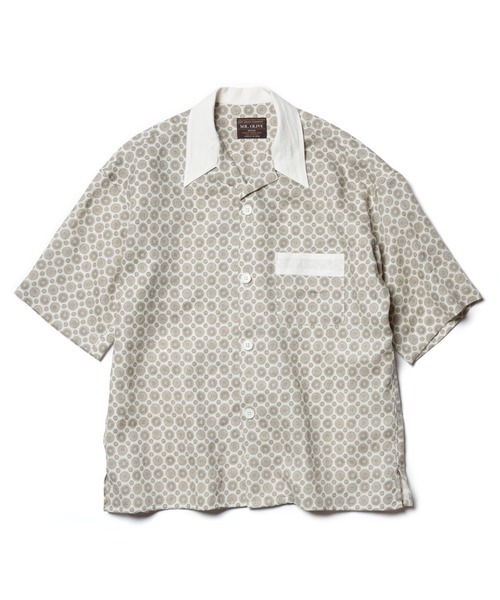 MR.OLIVE（ミスターオリーブ）の「ファインパターン リネン / クラシック 半袖オープンカラーシャツ（シャツ/ブラウス・メンズ・クリーム/ネイビー/ワインレッド・SMALL/MEDIUM/LARGE）」の2枚目の写真