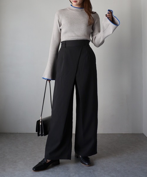 Riberry（リベリー）の「重ねタックパンツ（スラックス・レディース・ブラック/グレー・FREE）」の2枚目の写真