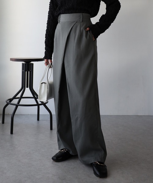 Riberry（リベリー）の「重ねタックパンツ（スラックス・レディース・ブラック/グレー・FREE）」の10枚目の写真