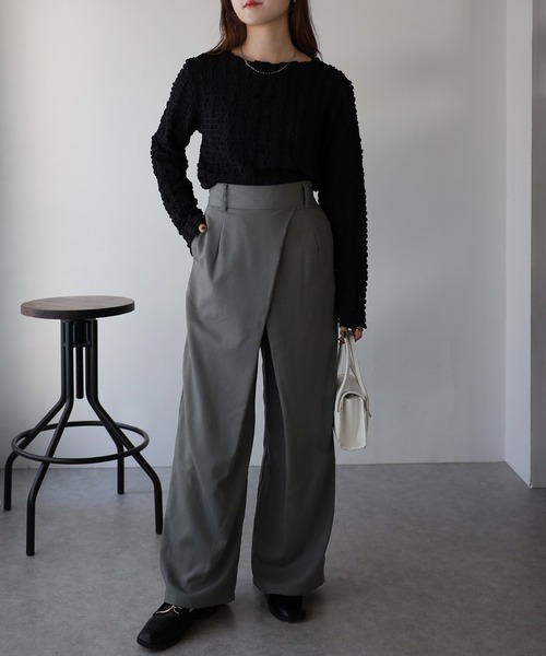 Riberry（リベリー）の「重ねタックパンツ（スラックス・レディース・ブラック/グレー・FREE）」の13枚目の写真