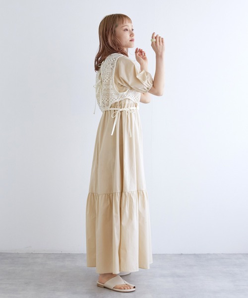 Coast* ホワイト ポンポン トリム ティアード ドレス ワンピース w closet（ダブルクローゼット）の「【SETアイテム】レース