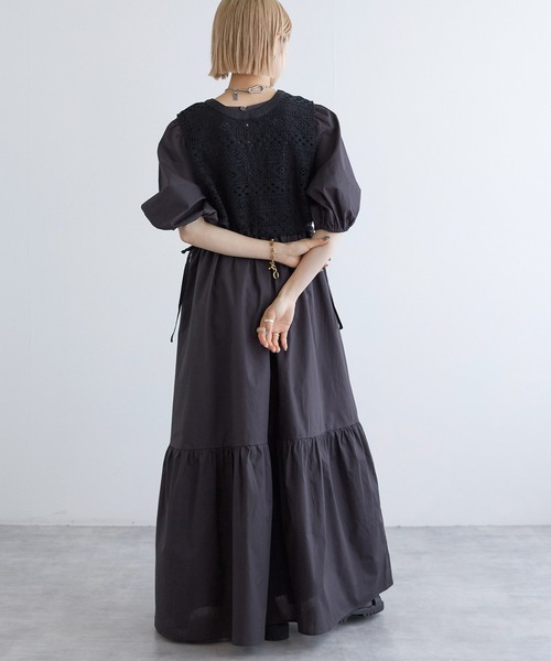 クラシカルロリータワンピース♡バイカラーオフホワイト×黒レースJSKティアード ドレスワンピース 4色 unideer ワンピースのみ 長袖 ロング