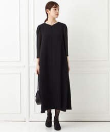 【夏用喪服・礼服】ウォッシャブル VネックシースルースリーブAライン サマーブラックフォーマルワンピース