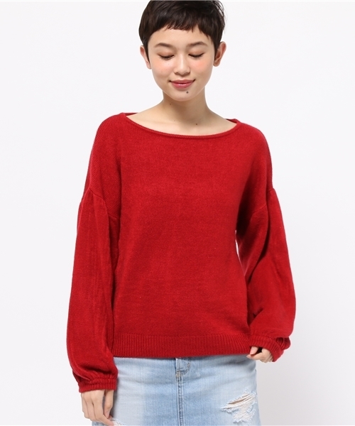 OUTLET（アウトレット）の「【Discoat Petit】カシミアタッチ袖ボリュームプルオーバー（ニット/セーター・レディース・杢グレー/レッド・FREE）」の2枚目の写真