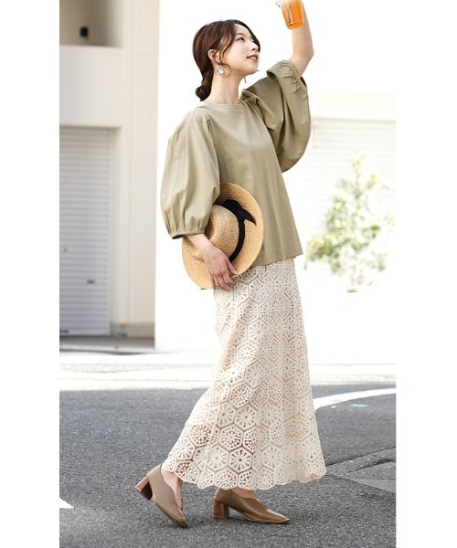 e-zakkamania stores（イーザッカマニアストアーズ）の「ボリュームスリーブ カットソー（Tシャツ/カットソー・レディース・ネイビー/ブラック/オフホワイト/ライトカーキ・M）」の17枚目の写真