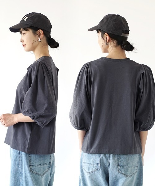 e-zakkamania stores（イーザッカマニアストアーズ）の「ボリュームスリーブ カットソー（Tシャツ/カットソー・レディース・ネイビー/ブラック/オフホワイト/ライトカーキ・M）」の21枚目の写真