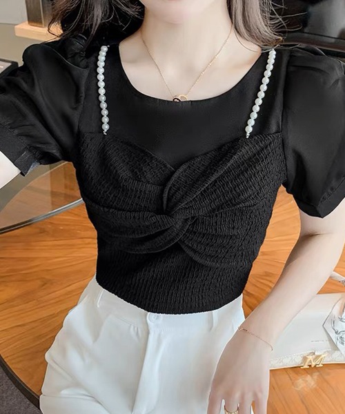 SPIGA（スピーガ）の「パールリボンビスチェドッキングシアーブラウス（シャツ/ブラウス・レディース・ブラック/ホワイト・FREE）」の3枚目の写真