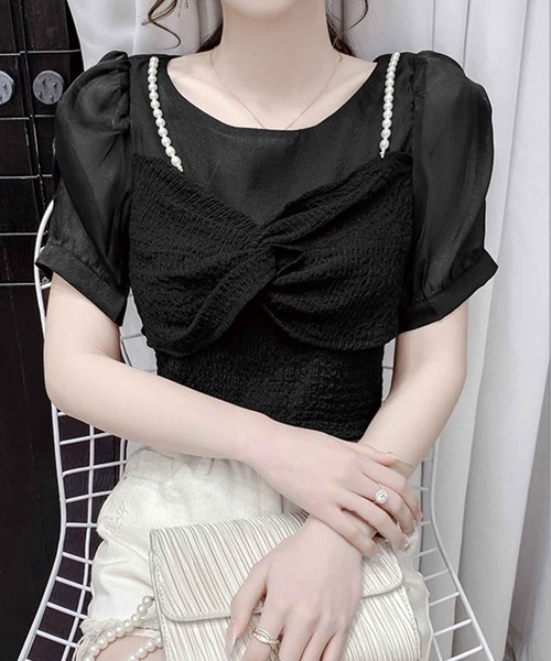 SPIGA（スピーガ）の「パールリボンビスチェドッキングシアーブラウス（シャツ/ブラウス・レディース・ブラック/ホワイト・FREE）」の6枚目の写真