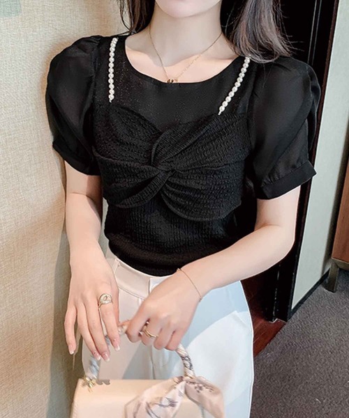 SPIGA（スピーガ）の「パールリボンビスチェドッキングシアーブラウス（シャツ/ブラウス・レディース・ブラック/ホワイト・FREE）」の8枚目の写真