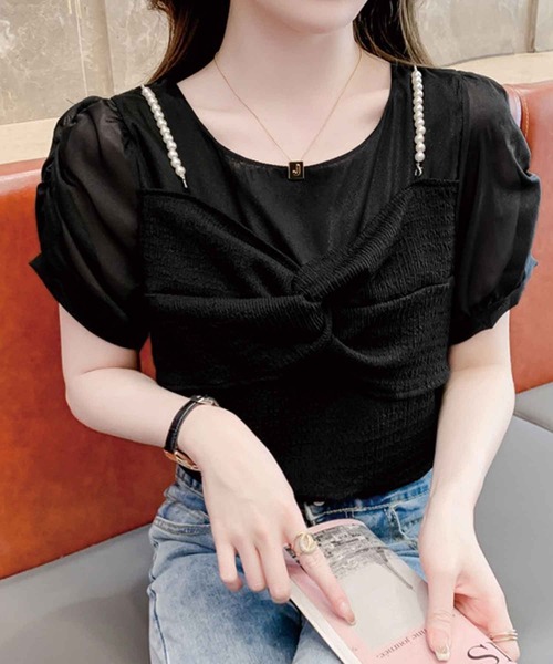 SPIGA（スピーガ）の「パールリボンビスチェドッキングシアーブラウス（シャツ/ブラウス・レディース・ブラック/ホワイト・FREE）」の12枚目の写真