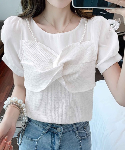 SPIGA（スピーガ）の「パールリボンビスチェドッキングシアーブラウス（シャツ/ブラウス・レディース・ブラック/ホワイト・FREE）」の14枚目の写真