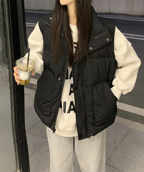 c.u.l(シーユーエル)の「ユニセックス ハイネック中綿ダウンベスト culw516(ダウンベスト・レディース・ブラック・FREE)」の3枚目の写真