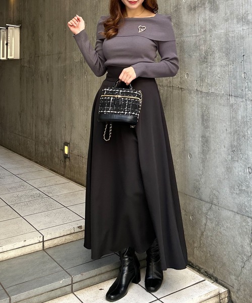 ⭐️大人気PGG⭐️グレー スカート スカート 『ポンチニットフレアスカート ライトグレー SA00183