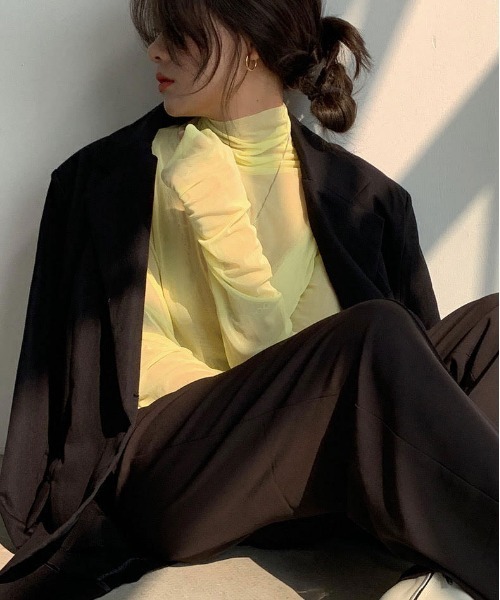 i-dare(アイディア)の「【i-dare】シースルー シアーハイネック タートル トップス(Tシャツ/カットソー・レディース・ブラック/グリーン/イエロー/ブルー/ホワイト/ピンク・FREE)」の16枚目の写真