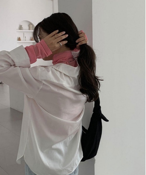 i-dare(アイディア)の「【i-dare】シースルー シアーハイネック タートル トップス(Tシャツ/カットソー・レディース・ブラック/グリーン/イエロー/ブルー/ホワイト/ピンク・FREE)」の19枚目の写真