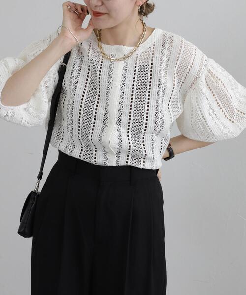 coen（コーエン）の「【WEB限定】2WAYクラフトレースボリュームスリーブブラウス（シャツ/ブラウス・レディース・ブラック/オフホワイト・M/L）」の13枚目の写真