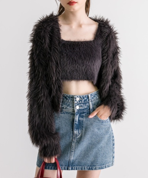 OLIVE des OLIVE（オリーブデオリーブ）の「ふわふわクロップドカーディガン　1032050160（カーディガン/ボレロ・レディース・チャコールグレー/ピンク/グレイッシュベージュ/オフホワイト・FREE）」の21枚目の写真