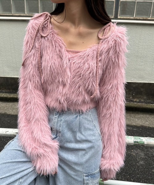 OLIVE des OLIVE（オリーブデオリーブ）の「ふわふわクロップドカーディガン　1032050160（カーディガン/ボレロ・レディース・チャコールグレー/ピンク/グレイッシュベージュ/オフホワイト・FREE）」の18枚目の写真