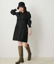 VIS | 【選べる着丈】袖シャーリングドッキングワンピース【洗える】(ワンピース)