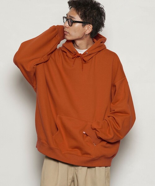 PUBLUX（パブリュクス）の「PUBLUX/パブリュクス スーパービッグスウェットフーディー/スウェットパーカー/裏起毛スウェット(限定展開)（パーカー・メンズ・ネイビー/グレー/オレンジ/アッシュグレー/ブラック・MEDIUM/SMALL/LARGE）」の5枚目の写真