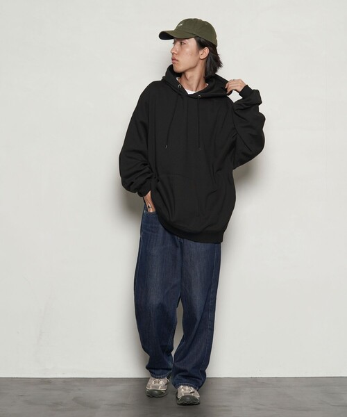 PUBLUX（パブリュクス）の「PUBLUX/パブリュクス スーパービッグスウェットフーディー/スウェットパーカー/裏起毛スウェット(限定展開)（パーカー・メンズ・ネイビー/グレー/オレンジ/アッシュグレー/ブラック・MEDIUM/SMALL/LARGE）」の20枚目の写真