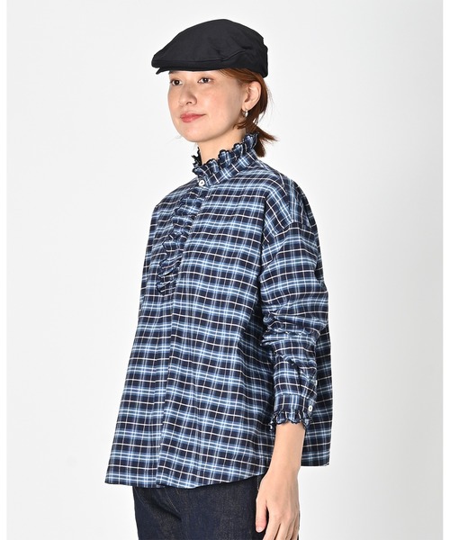 美品 定価4.2万 45R 45rpm フォーティファイブアール 薄オックスのカットワークプルシャツ 2/ブラウン フリル ブラウス【2400014405309】 45R（フォーティファイブアール）の「薄オックスのカットワーク