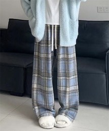 起毛チェック柄ワイドパンツ