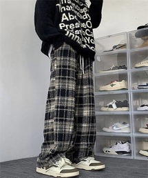 起毛チェック柄ワイドパンツ