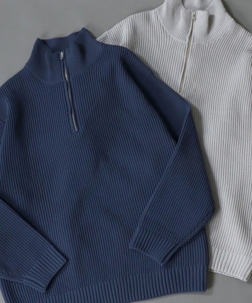 SITRY（シトリー）の「half zip knit pull over/オーバーサイズ ハーフジップ エコニット 吸水速乾 UVカット 洗濯可 帯電防止 抗ピリング（ニット/セーター・メンズ・ブラック/グレー/オフホワイト/チャコール/ブルー/グレイッシュベージュ・LL/M/L）」の6枚目の写真